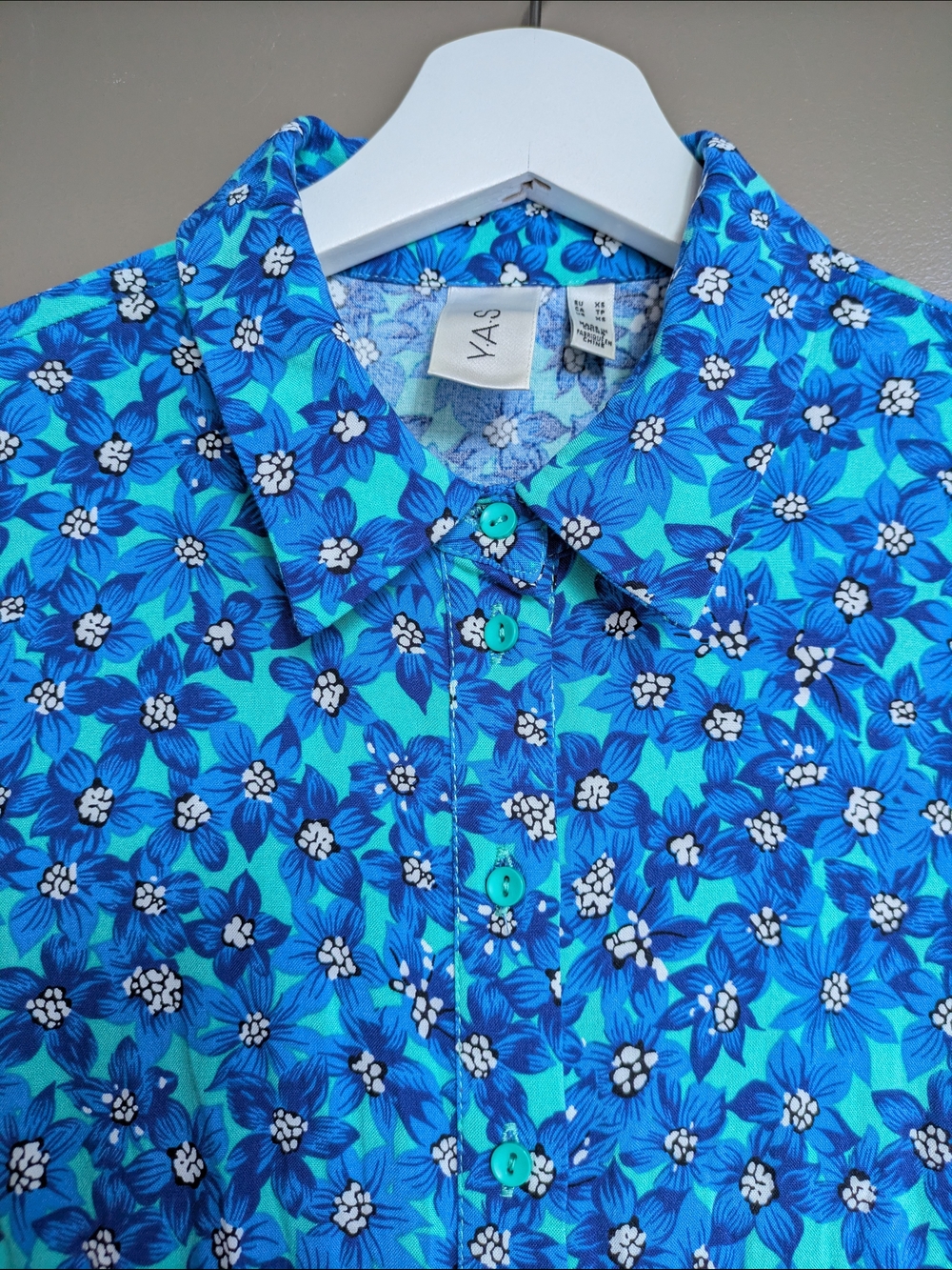 Y.A.S Blue Floral Maxi Dress Button Front Collared Size XS Cottagecore| Occasion